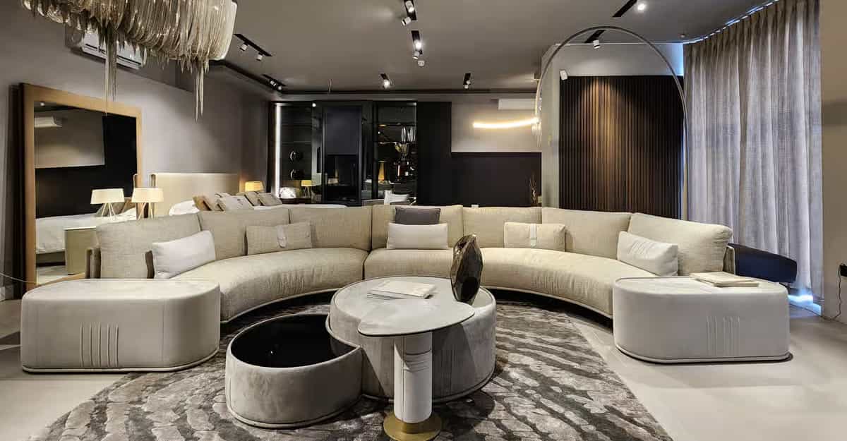 Sophisticated luxury furniture collection with a contemporary sofa and stylish accessories