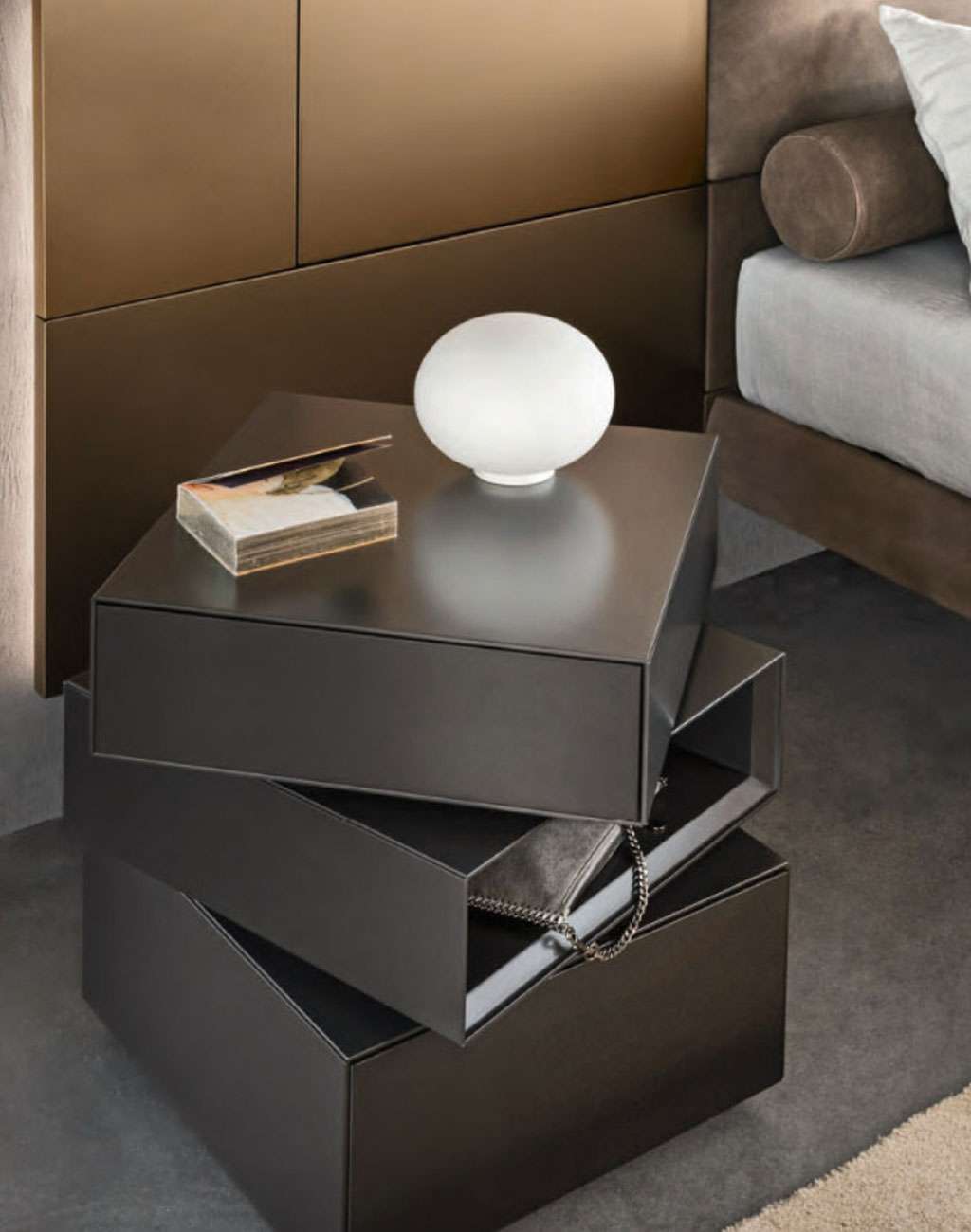 The durable side tables in a bedroom