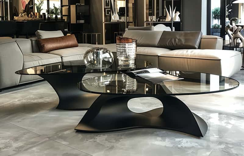 Stylish 2 glass tops coffee table set in a living room