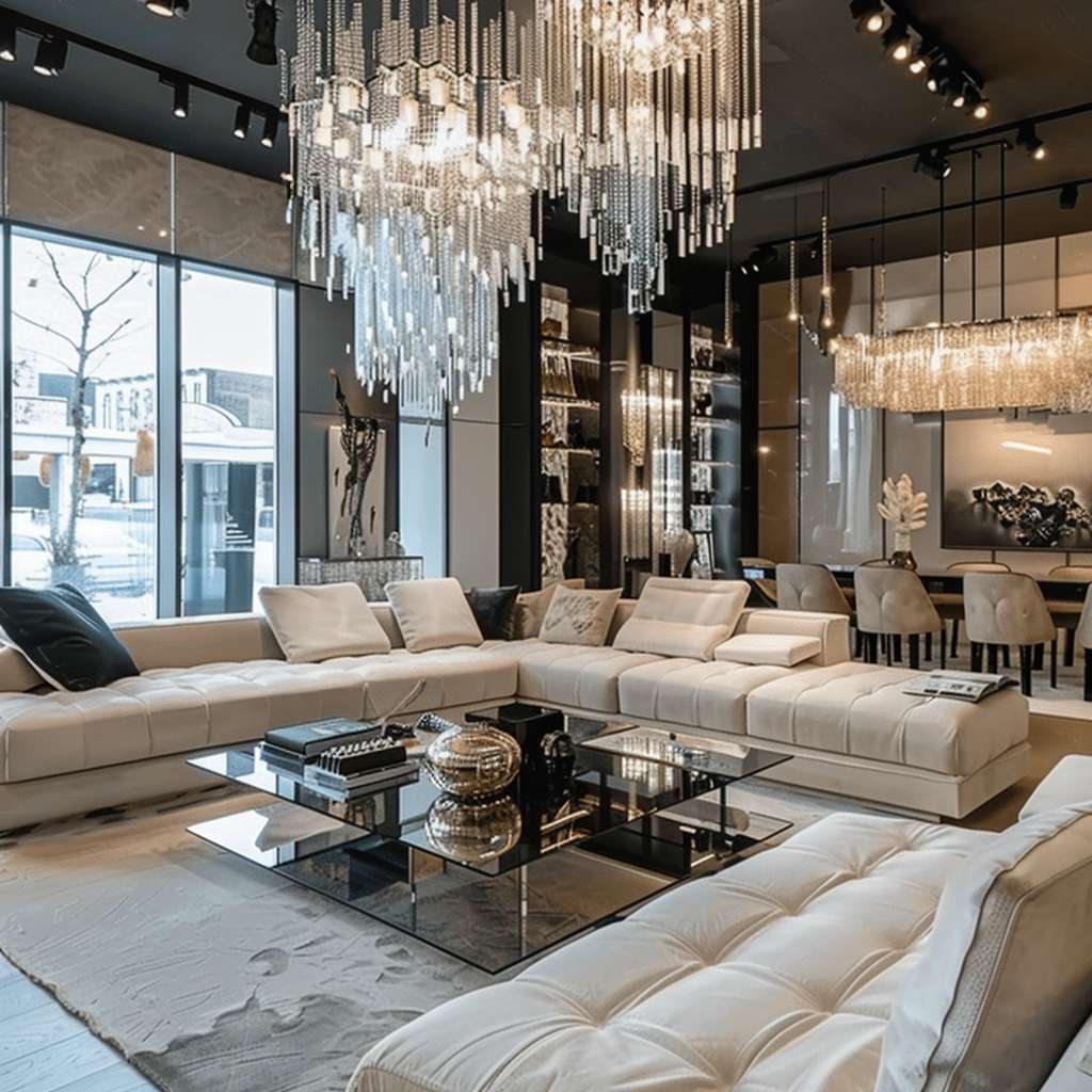 Large Modern Sofas in a luxury Showroom in London