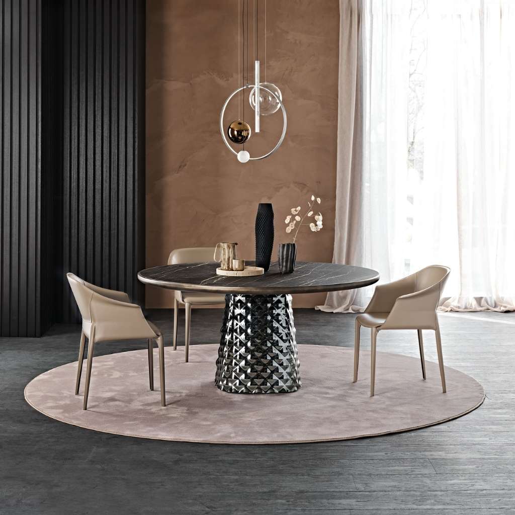 Stylish round ceramic top 2 seater ding table with brown base