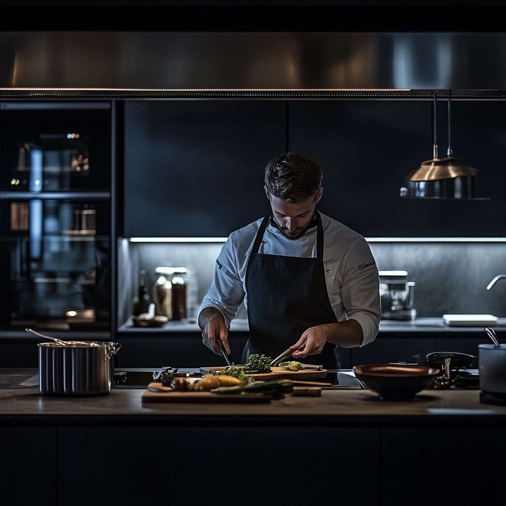 A chef using a smart kitchen for cooking