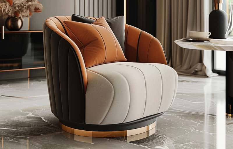 Luxury Brown Upholstered Swivel Armchairs