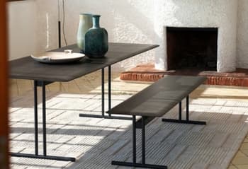 Metal top glossy finish rectangular dining table with same finish bench