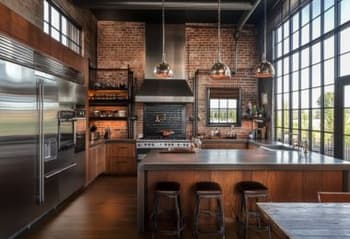 Vibrant Brown Theme kitchen with ceiling lights