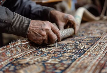 An artisan who is tufting a rug