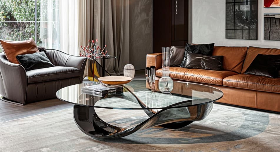 Stylish clear glass top with silver metallic finish base coffee tables