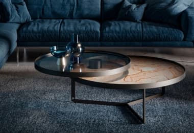 Glass and wooden top round luxury coffee table set by Draenart 