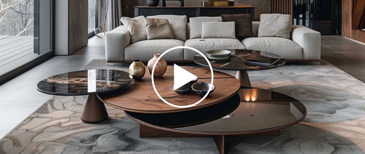 Set of brown luxury coffee tables on display