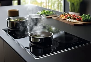 Cooking over a cooktop in a smart, luxury kitchen