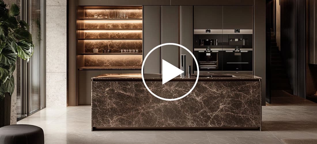 Fully automated and integrated appliances in a kitchen with ambient lighting