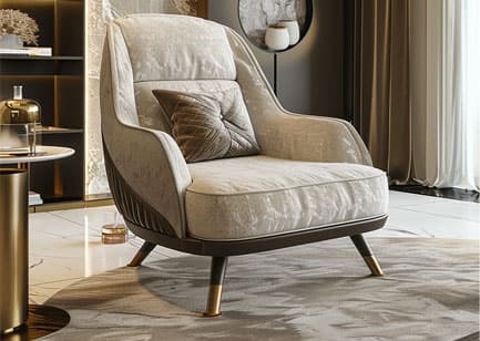 White Upholstered armchair with a cushion