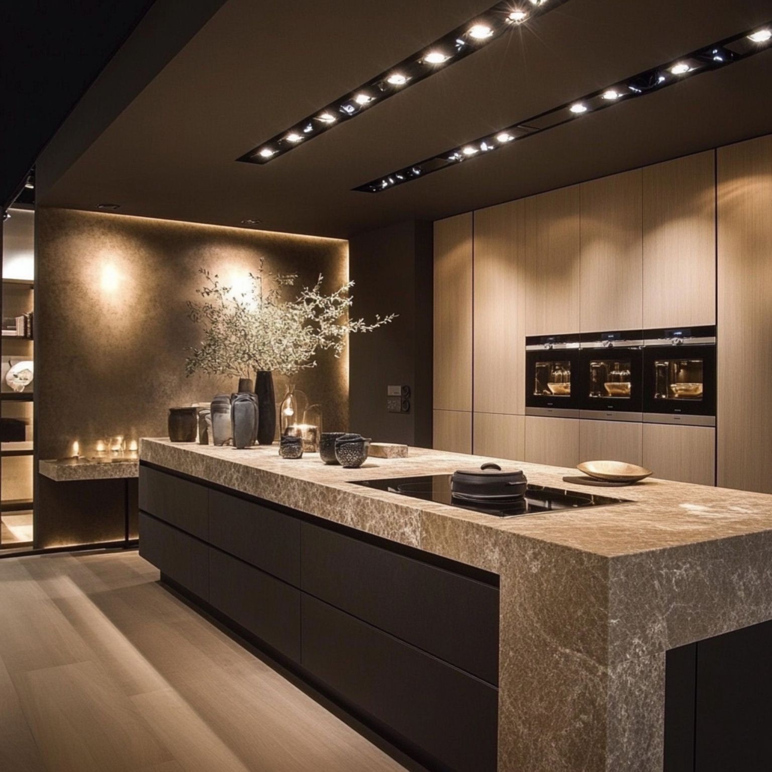 Well illuminated, smartly configured appliances placed in a luxury kitchen