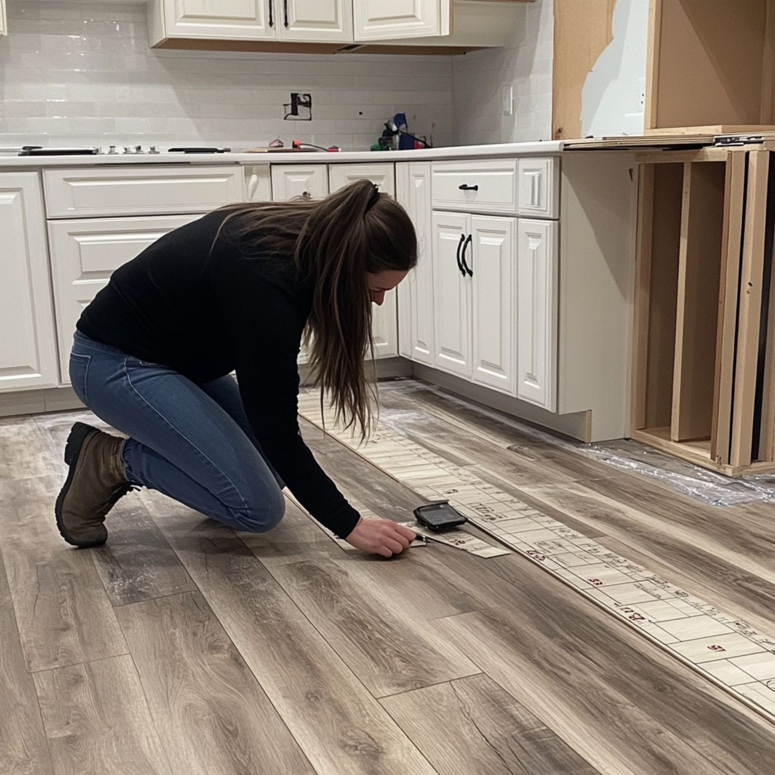 An FCI London team's interior designer inspecting the site to measure and plan the layout accordingly