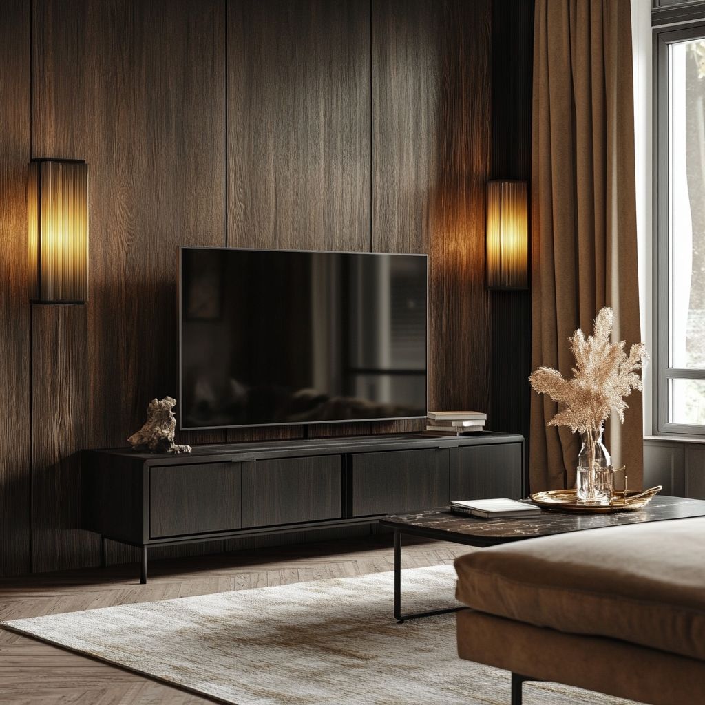 Dark brown built in tv units by eichholtz