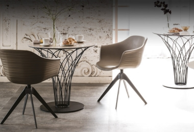 Stylish ceramic top bar table with upholstered chairs