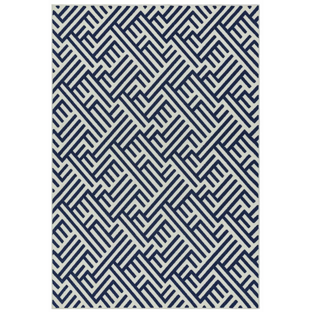 Antibes An04 Blue White Linear Rug by Attic Rugs