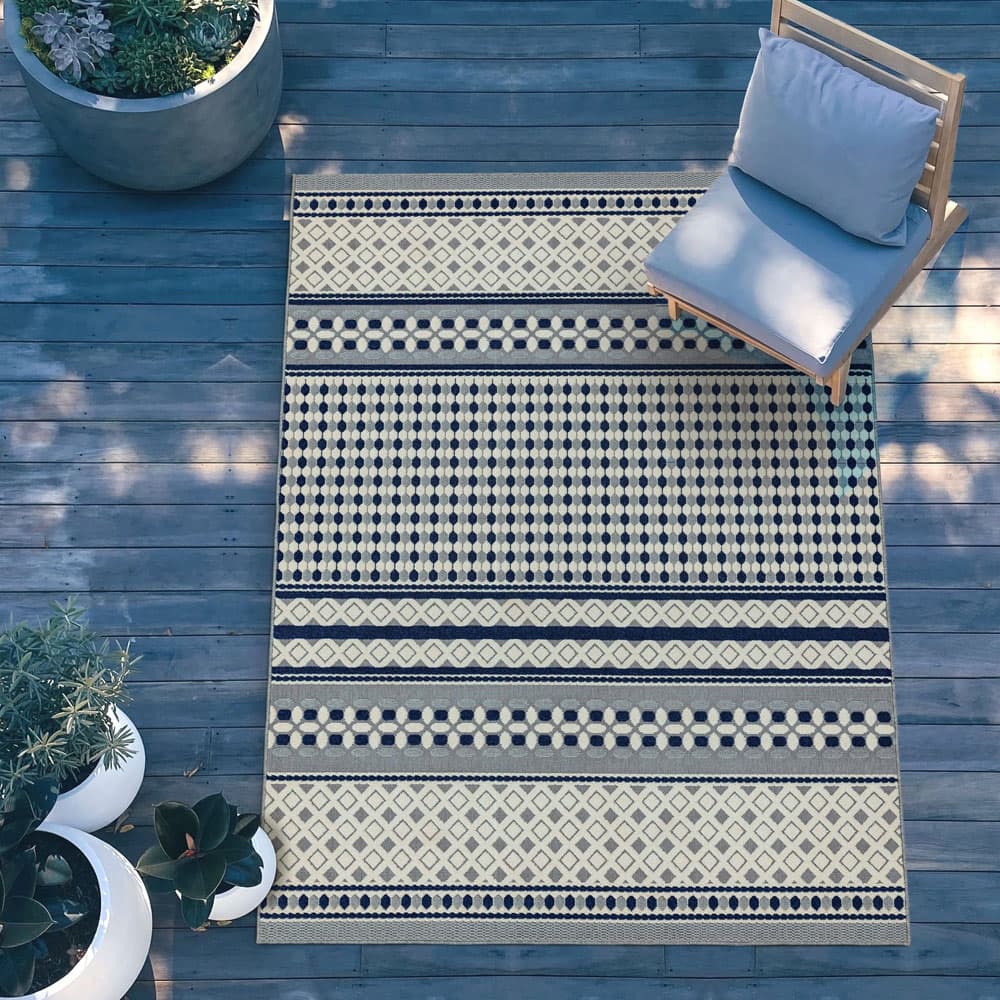 Antibes An06 Blue Cream Geometric Rug by Attic Rugs