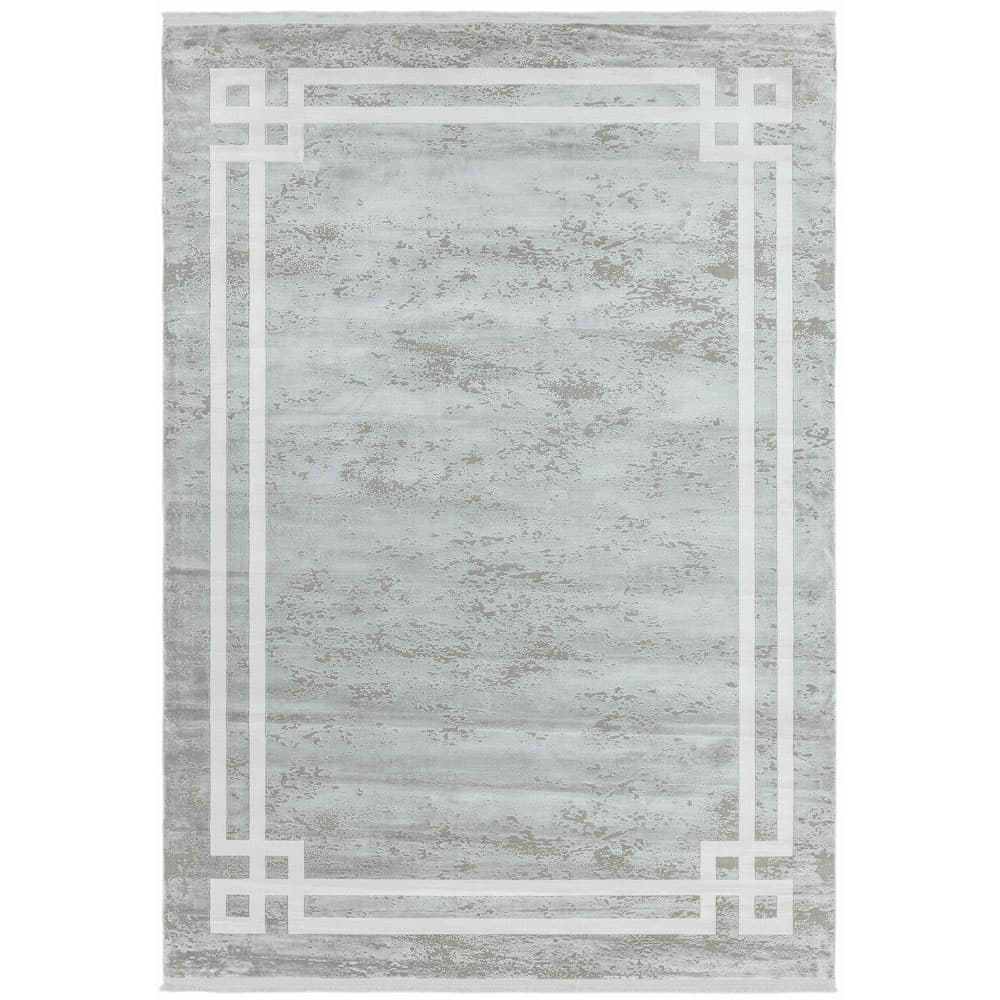 Olympia Ol01 Grey Pearl Border Rug by Attic Rugs