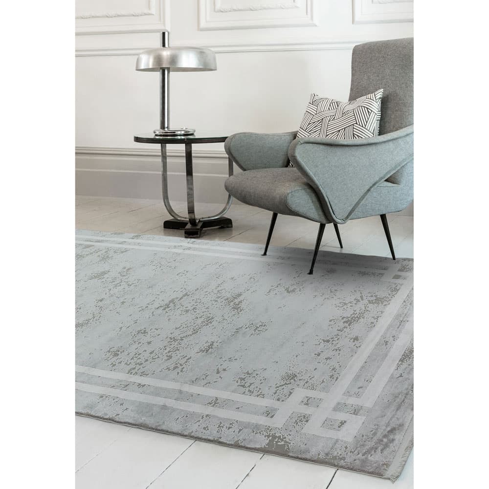 Olympia Ol01 Grey Pearl Border Rug by Attic Rugs