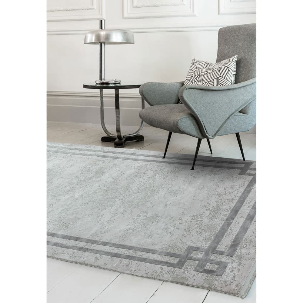 Olympia Ol03 Silver Grey Border Rug by Attic Rugs