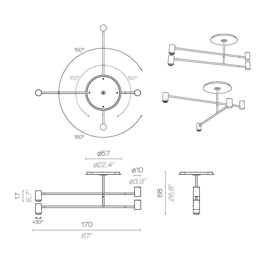 Melanocetus Pl Double Ceiling Lamp by Contardi