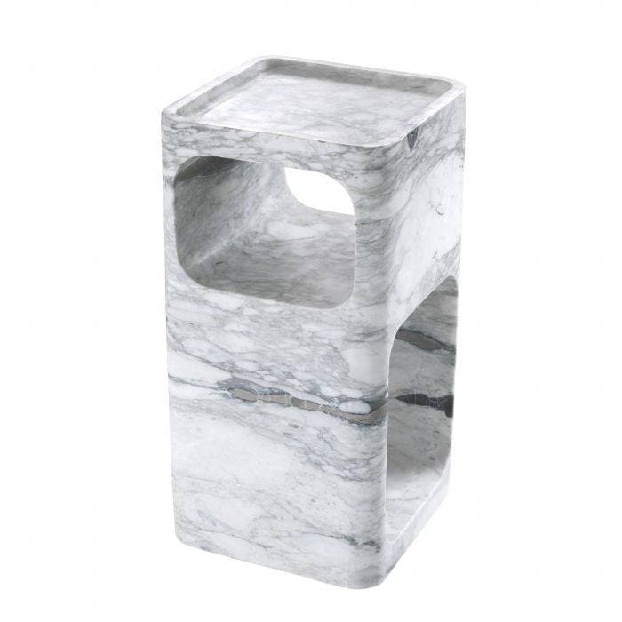 Adler White Marble Side Table by Eichholtz