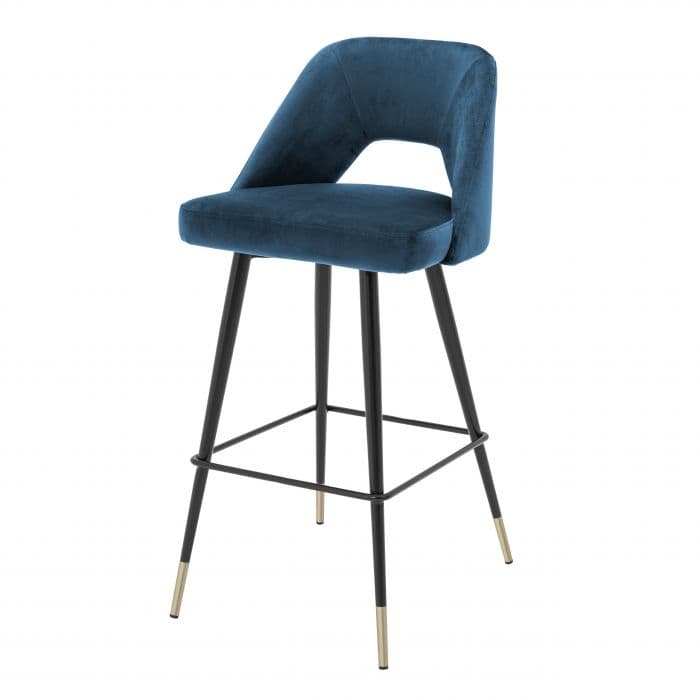 Avorio Blue Velvet Bar Stool by Eichholtz