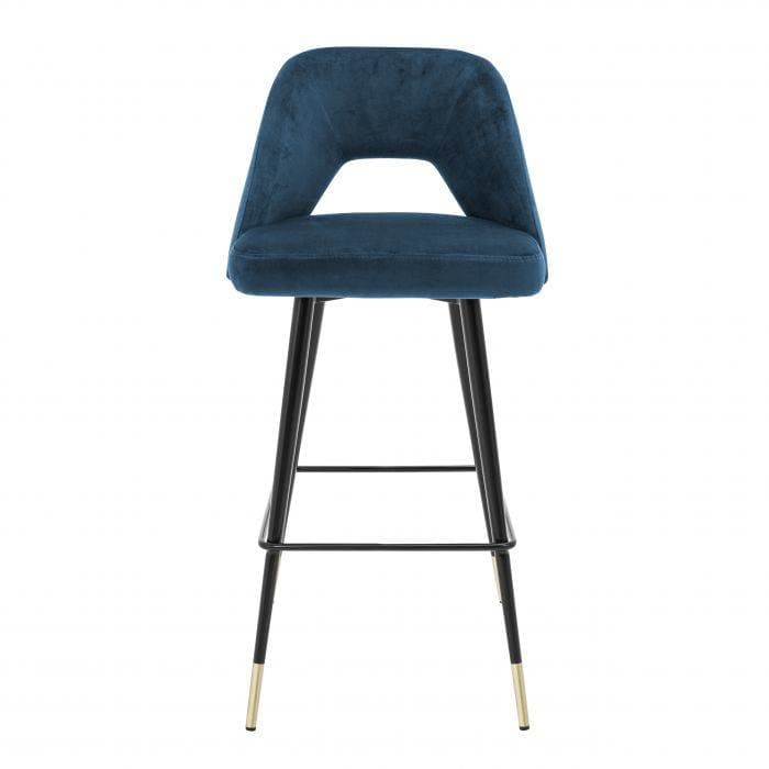 Avorio Blue Velvet Bar Stool by Eichholtz