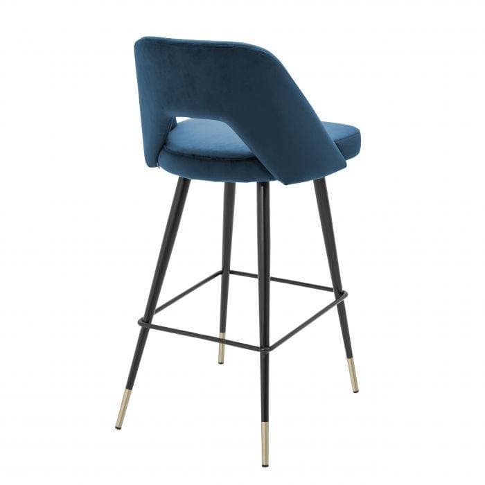 Avorio Blue Velvet Bar Stool by Eichholtz