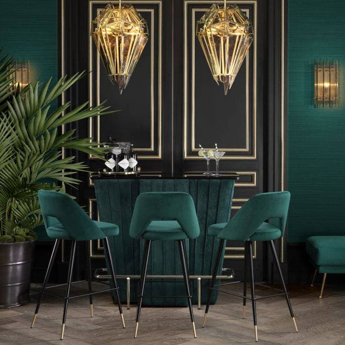 Avorio Green Velvet Bar Stool by Eichholtz