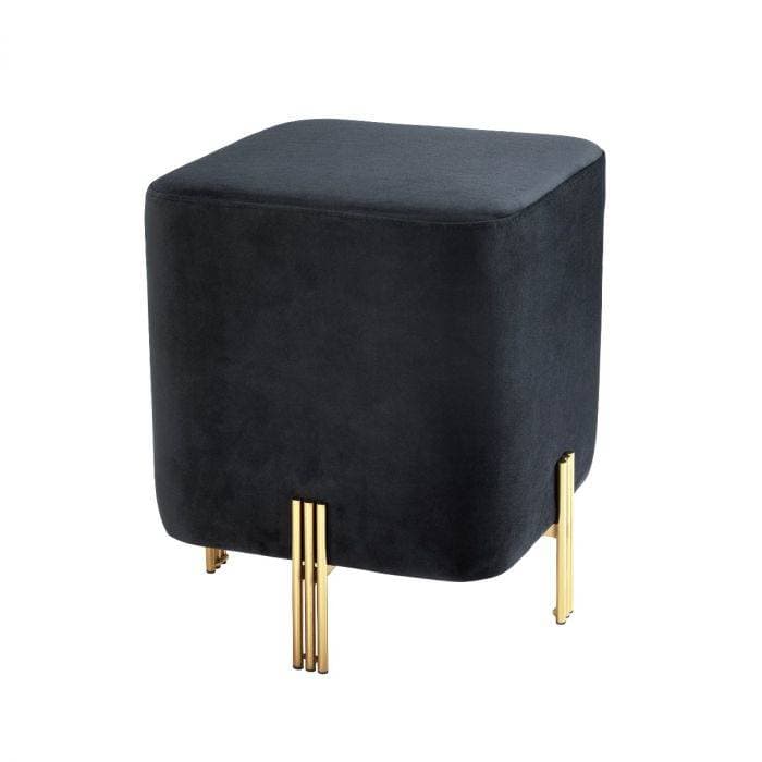 Burnett Black Velvet Footstool by Eichholtz