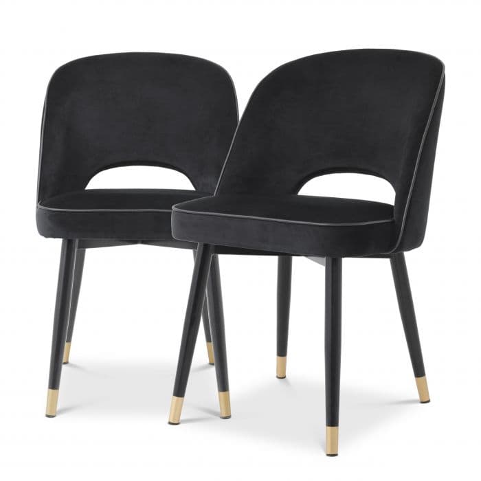 Cliff Set Of 2 Roche Black Velvet Dining Chair by Eichholtz