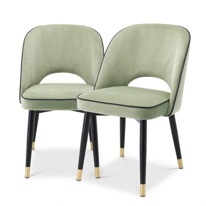 Cliff Set Of 2 Savona Pistache Green Velvet Dining Chair by Eichholtz