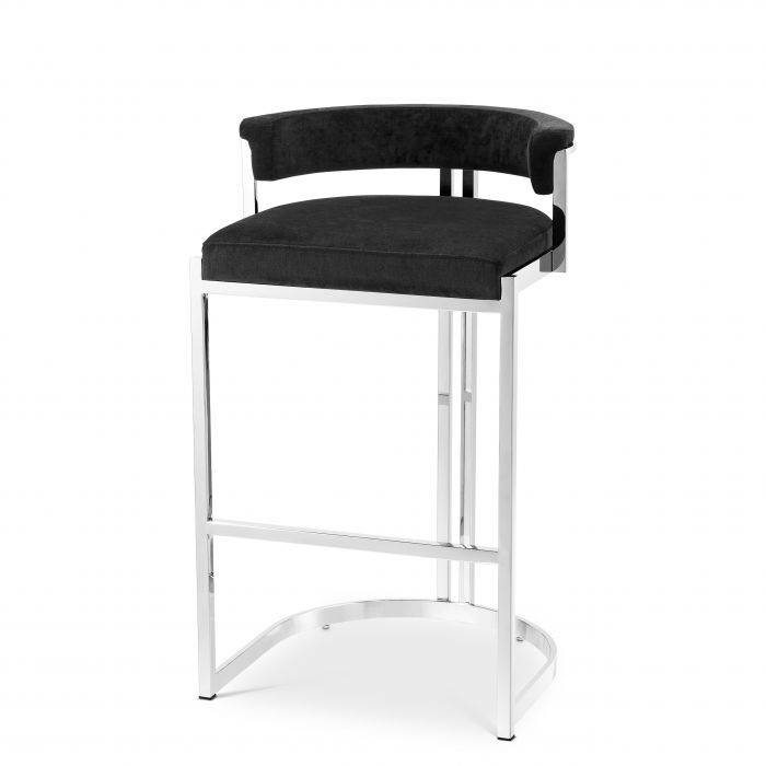 Dante Black Velvet Bar Stool by Eichholtz