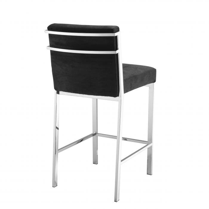 Scott Black Velvet Bar Stool by Eichholtz