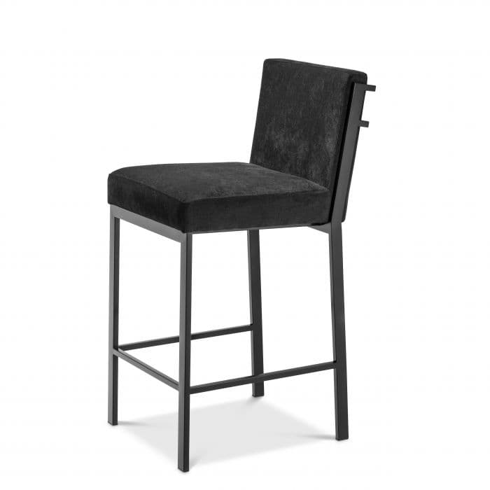 Scott Bronze Finish Black Velvet Bar Stool by Eichholtz