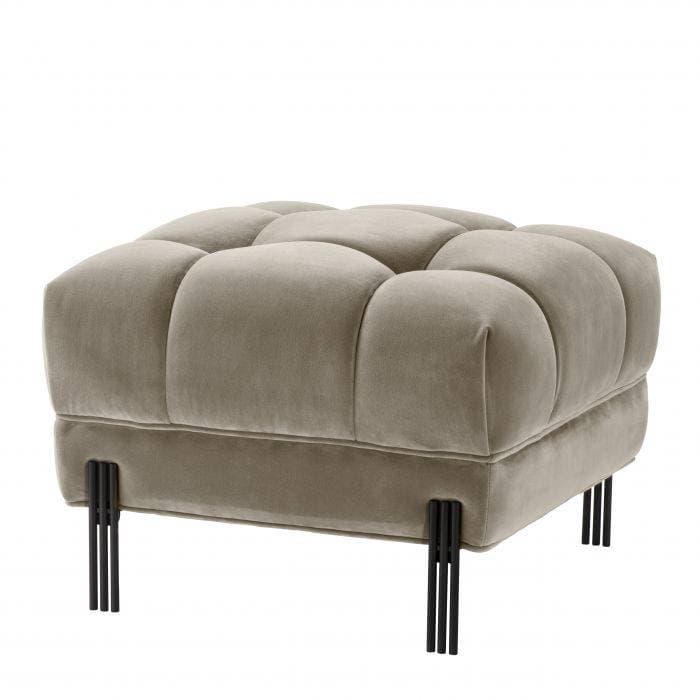 Sienna Greige Velvet Footstool by Eichholtz