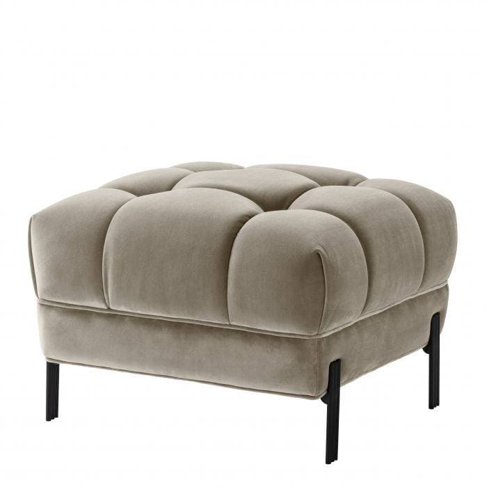 Sienna Greige Velvet Footstool by Eichholtz