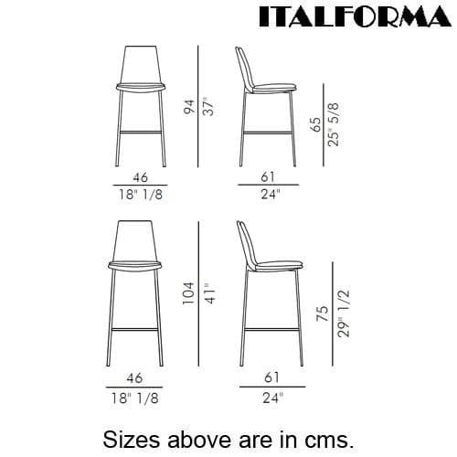 Lara 4 Metal Legs Bar Stool by Italforma