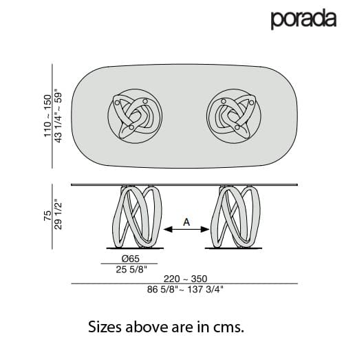 Infinity Oval 2 Base C Dining Table by Porada