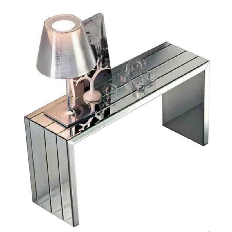 Portofino Console in Smoke Grey Mirrored Glass by Quick Ship