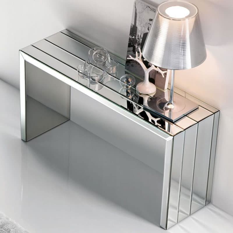 Portofino Console in Smoke Grey Mirrored Glass by Quick Ship