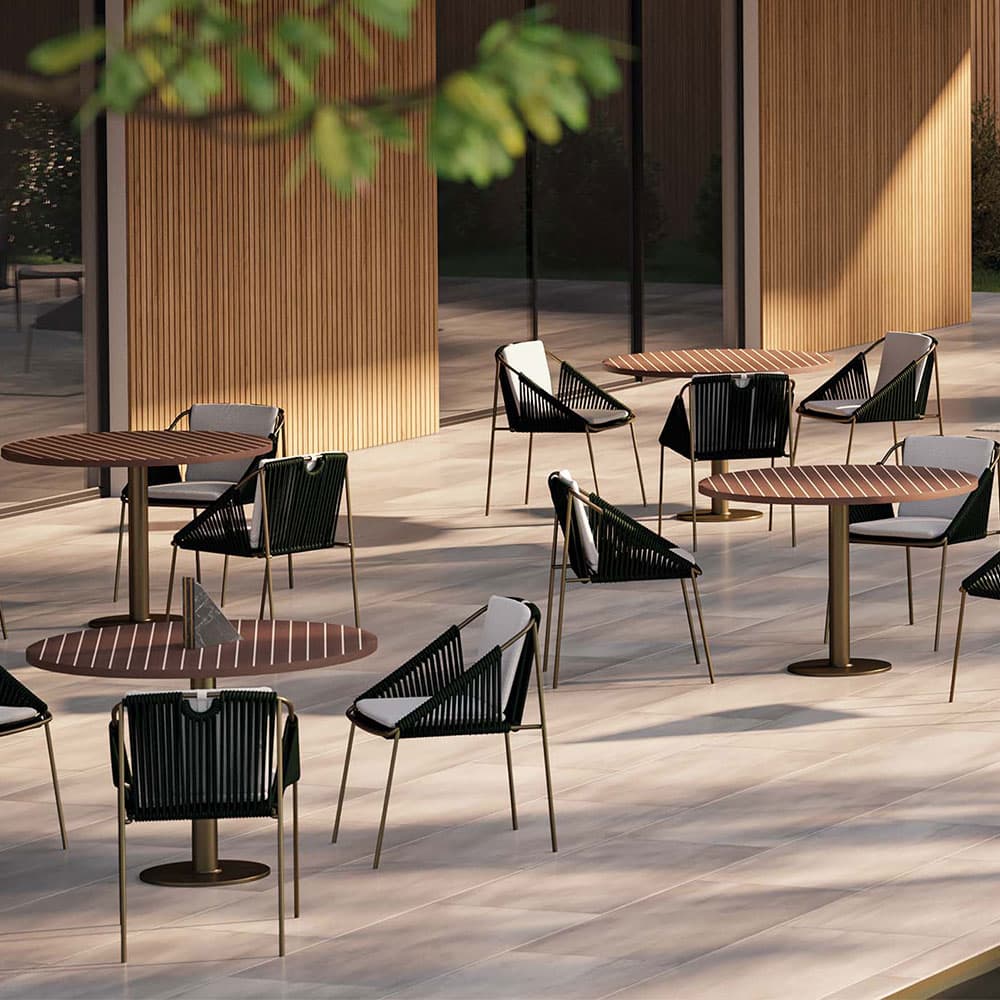 Wood Round Outdoor Table by Rugiano