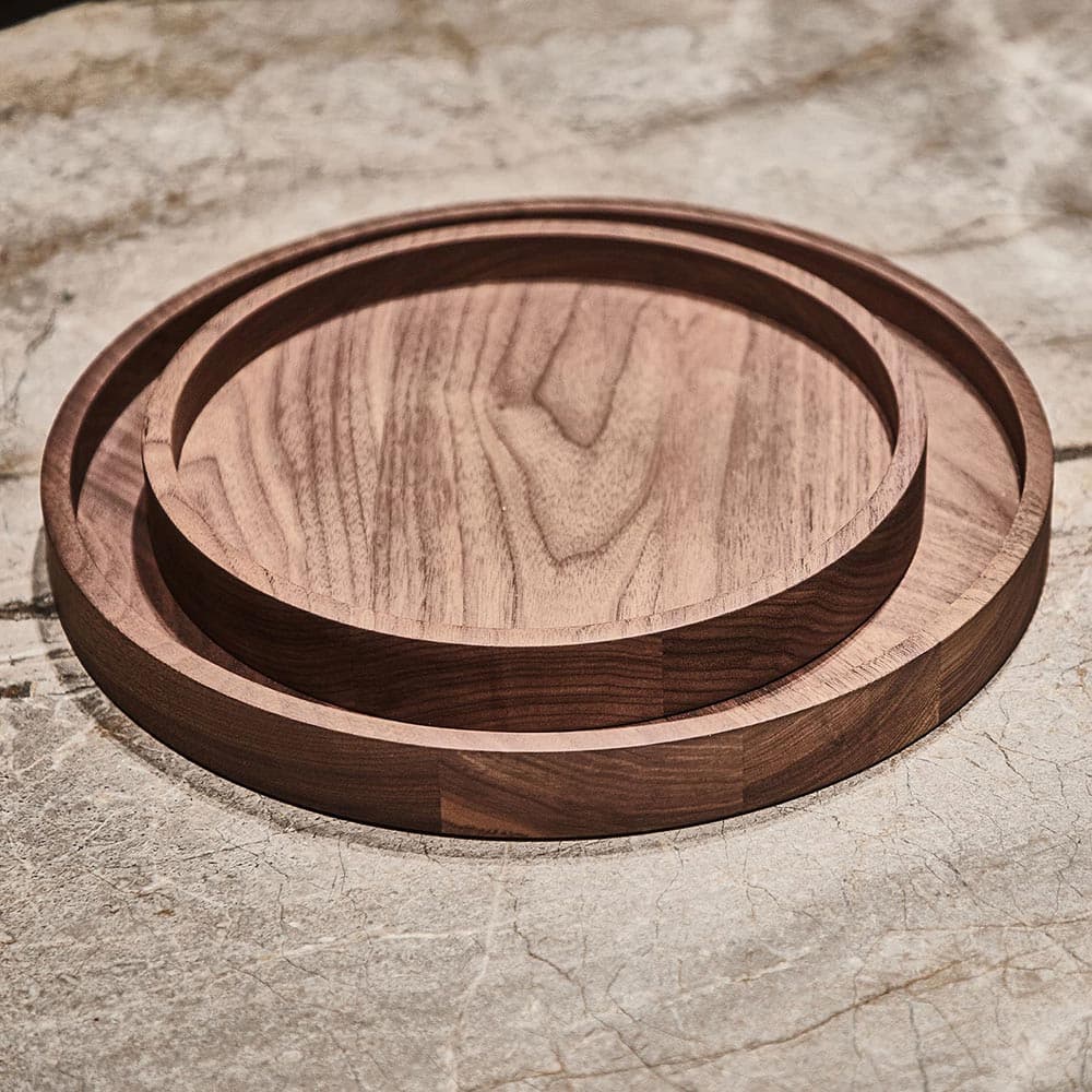 Round Solid Walnut Tray by XVL