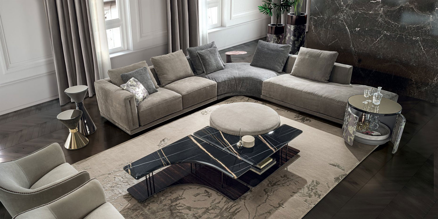 Corner sofa online with table attached