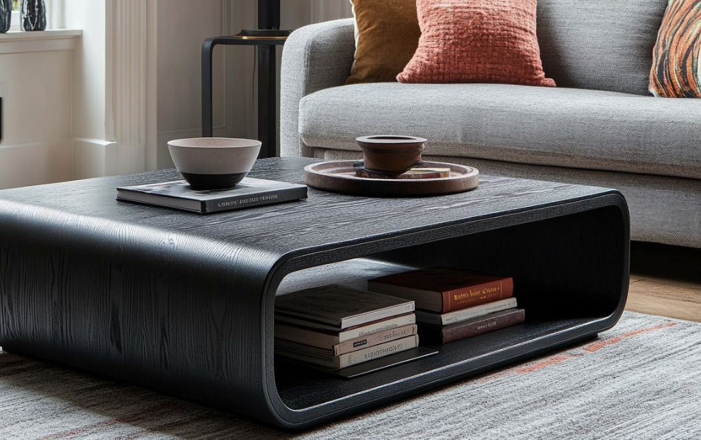 Square wooden coffee table with storage