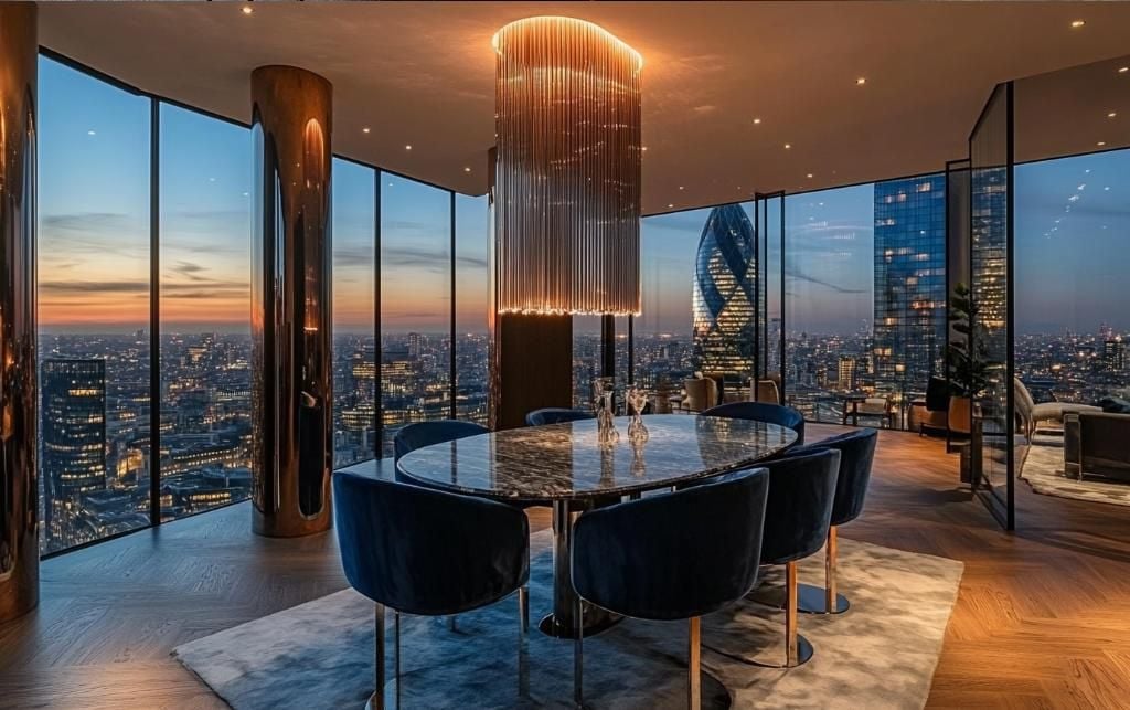designer dining room chair on wooden floor