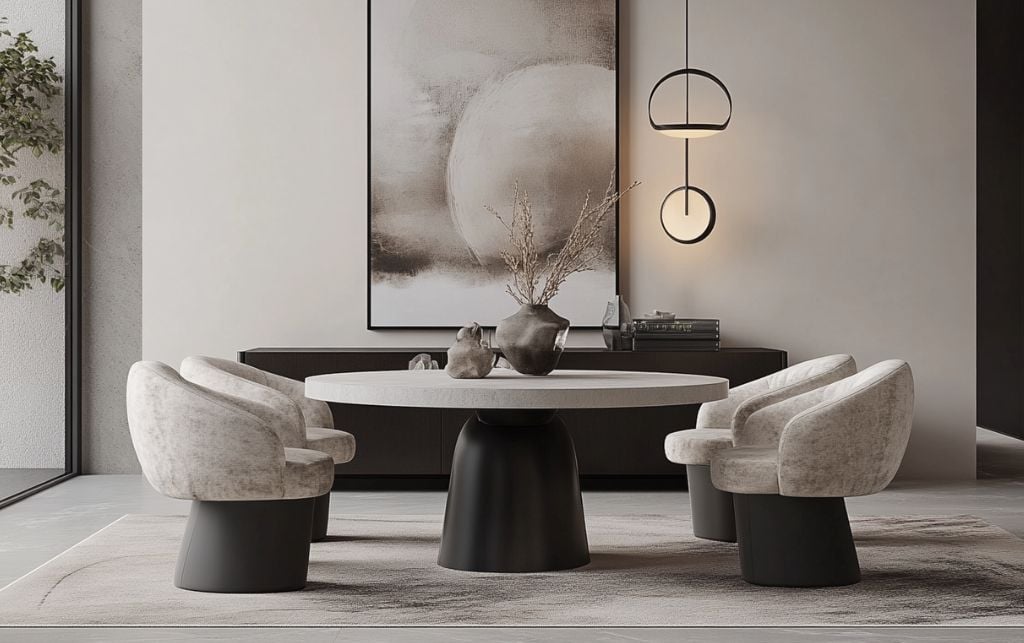 Mink dining chairs with different base styles including black legs and oak legs