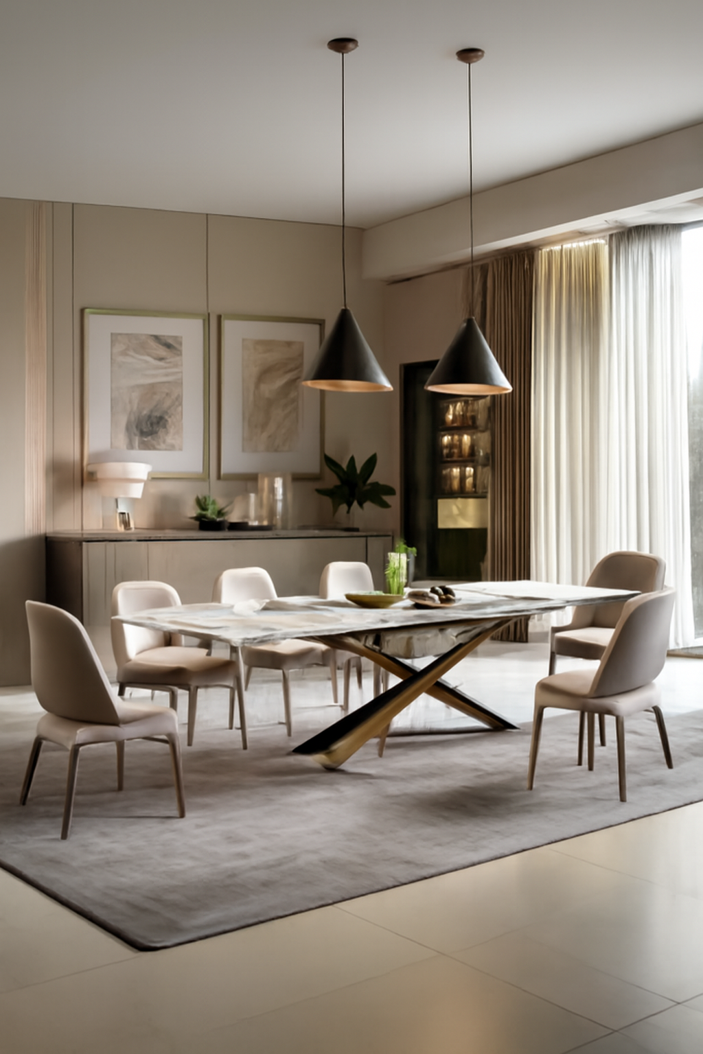 ChatGPT AI-generated dining room with dimensional accuracy issues and sketch-like furniture